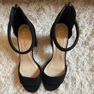 Sidecar Cutie Black Suede Ankle Strap Heels